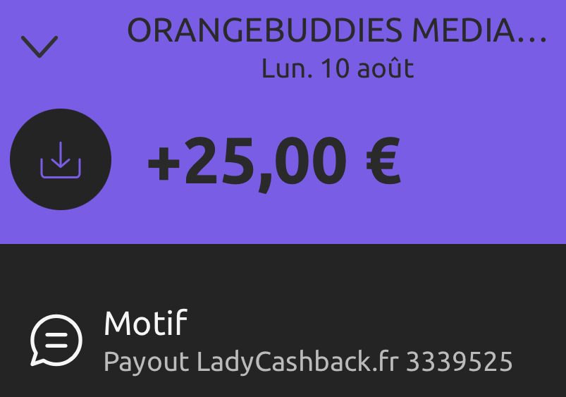 Preuve de paiement Ladycashback de surlalune