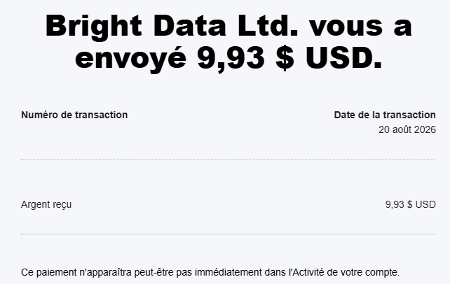 Preuve de paiement Bright data earnapp de darkray0110