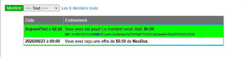 Preuve de paiement Neobux de Charlas
