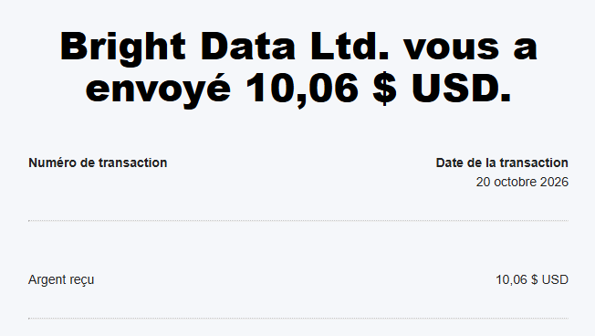 Preuve de paiement Bright data earnapp de darkray0110